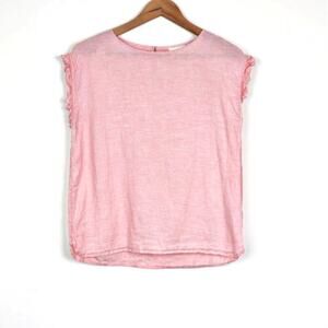 Cynthia Rowley Size M Linen Blouse Flutter Ruffle Sleeve Soft Pink